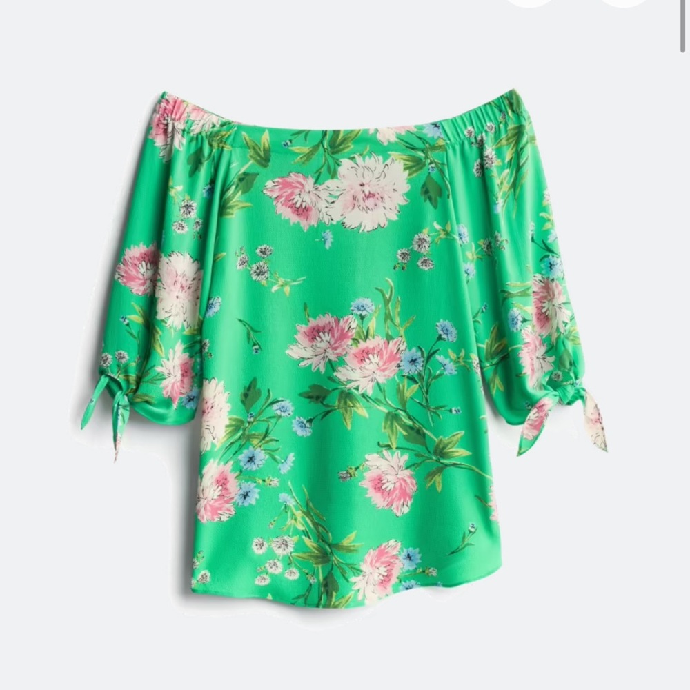 Stitch Fix - Green Off-Shoulder Blouse with Tie Front and 3/4 Sleeves